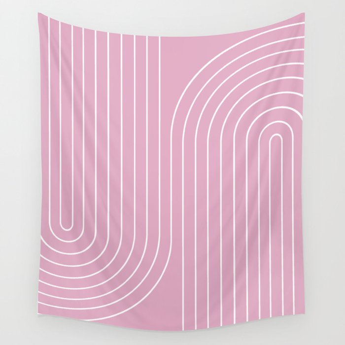 Minimal Line Curvature LXXVI Blush Pink Mid Century Modern Arch Abstract Wall Tapestry Gallery Image 1