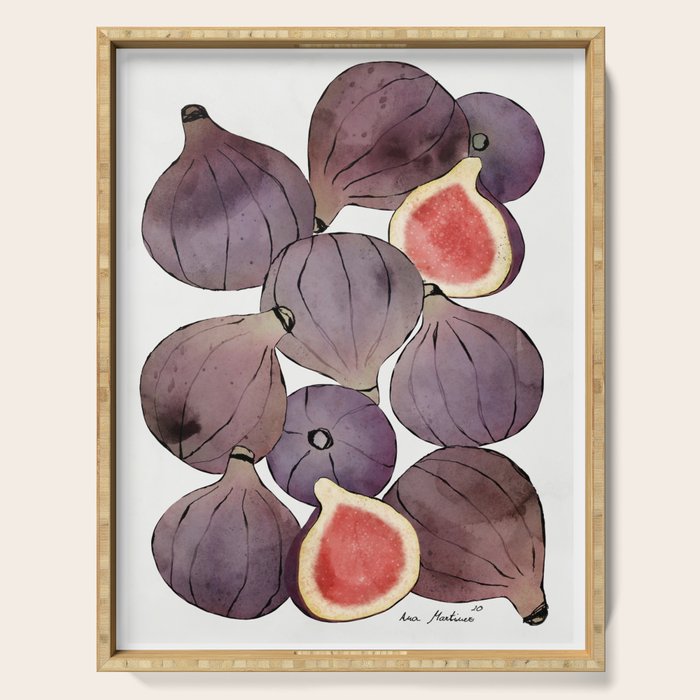 figs still life botanical watercolor Serving Tray Gallery Image 1