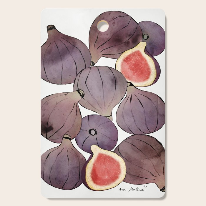figs still life botanical watercolor Cutting Board Gallery Image 1