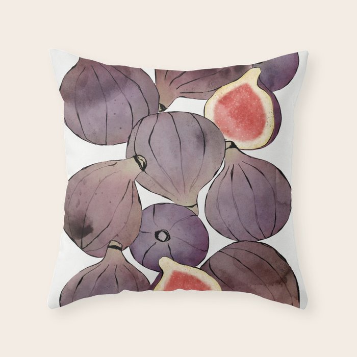 figs still life botanical watercolor Throw Pillow Gallery Image 6