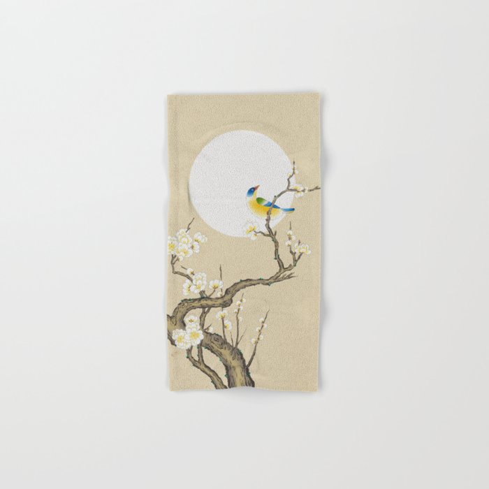 Plum blossoms, bird and the moon Type A (Minhwa: Korean traditional/folk art) Bath Towel Gallery Image 1
