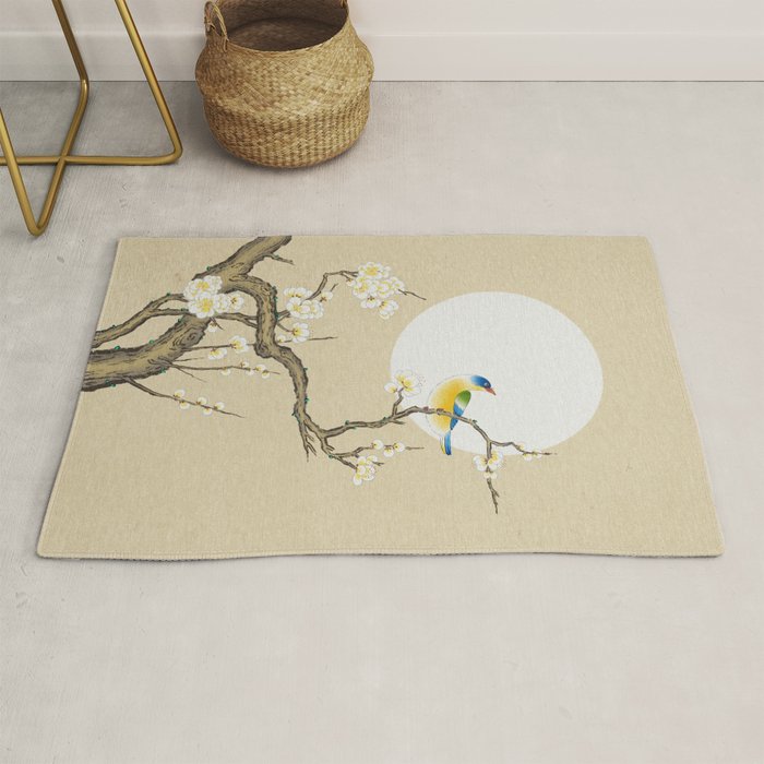 Plum blossoms, bird and the moon Type A (Minhwa: Korean traditional/folk art) Rug Gallery Image 1