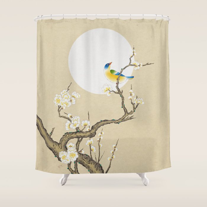 Plum blossoms, bird and the moon Type A (Minhwa: Korean traditional/folk art) Shower Curtain Gallery Image 1