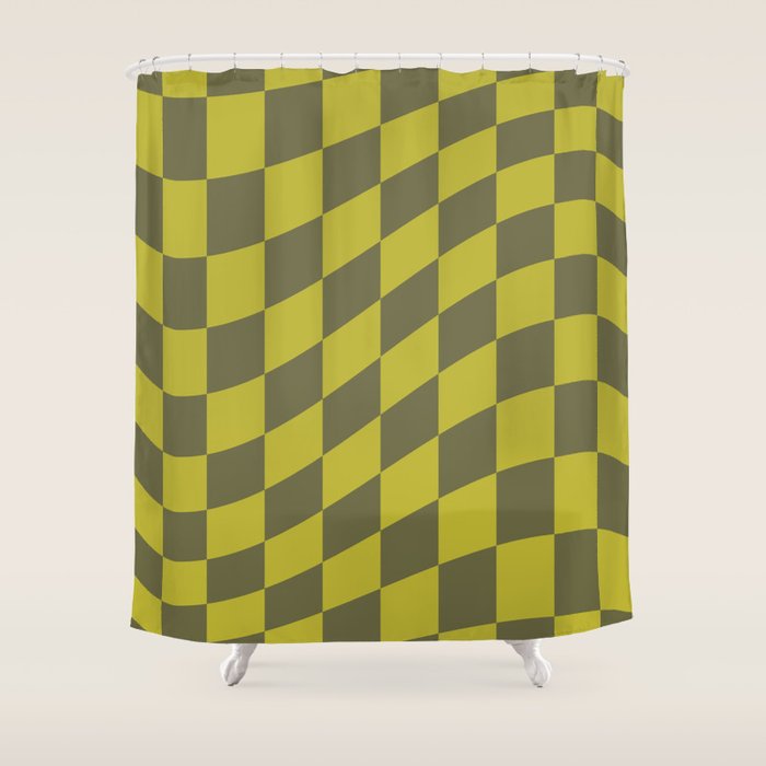 Wavy Chartreuse x Shaded Lichen Shower Curtain Gallery Image 1