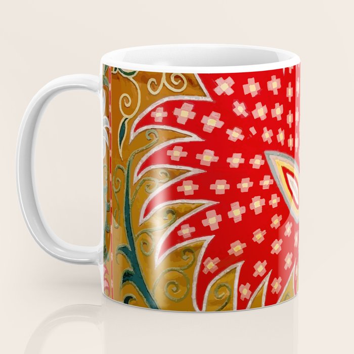Detail of Shakhrisyabz Suzani Floral Textile Coffee Mug Gallery Image 3