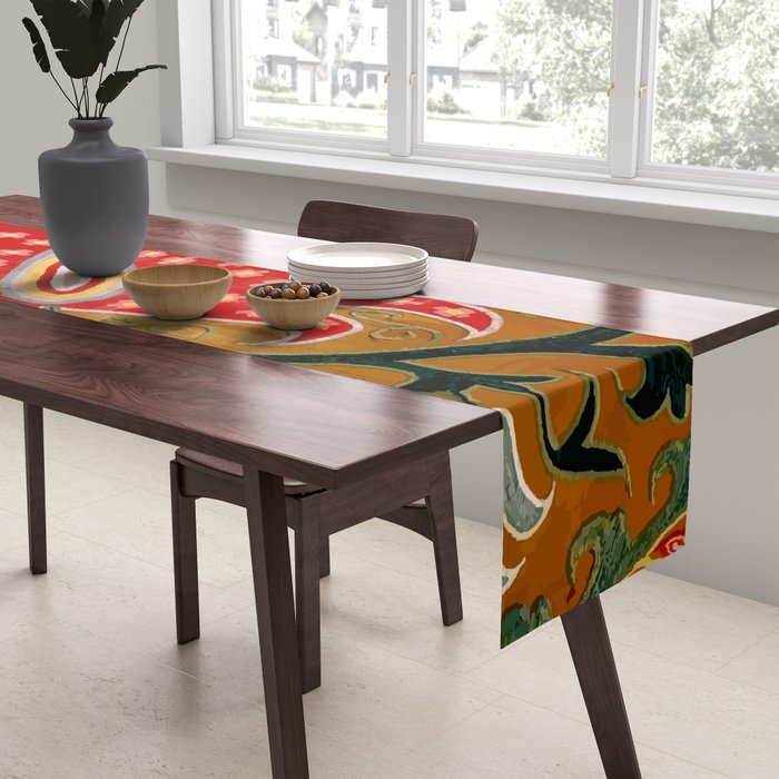 Detail of Shakhrisyabz Suzani Floral Textile Table Runner Gallery Image 2