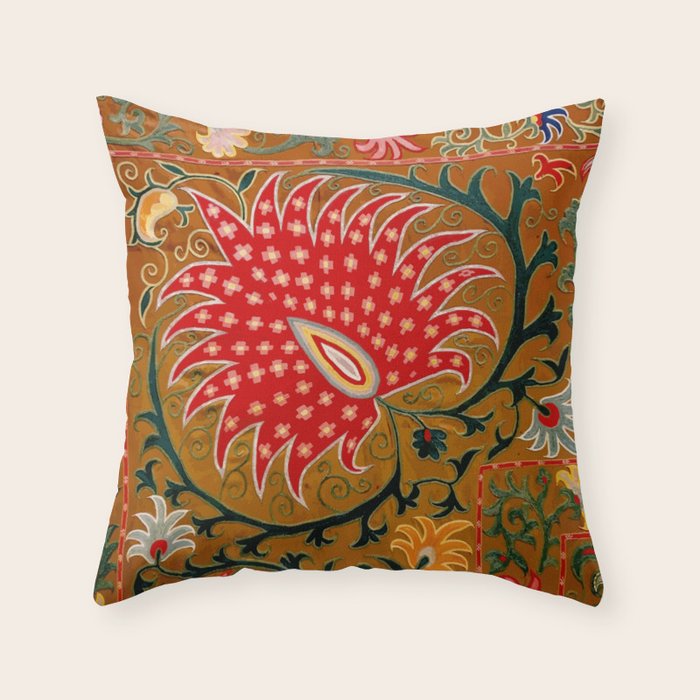 Detail of Shakhrisyabz Suzani Floral Textile Throw Pillow Gallery Image 6