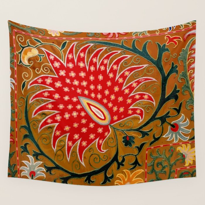 Detail of Shakhrisyabz Suzani Floral Textile Wall Tapestry Gallery Image 1