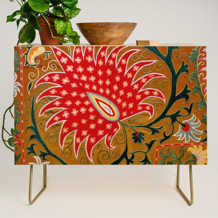 Detail of Shakhrisyabz Suzani Floral Textile Credenza Gallery Image 1