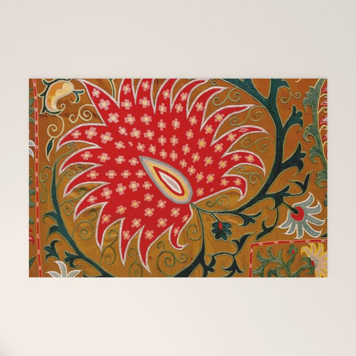 Detail of Shakhrisyabz Suzani Floral Textile Welcome Mat Gallery Image 1