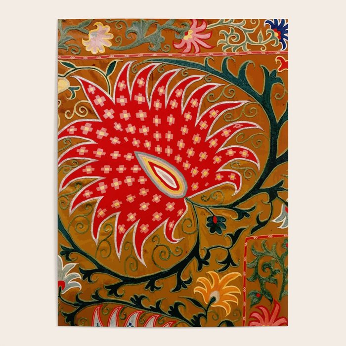 Detail of Shakhrisyabz Suzani Floral Textile Poster Gallery Image 1