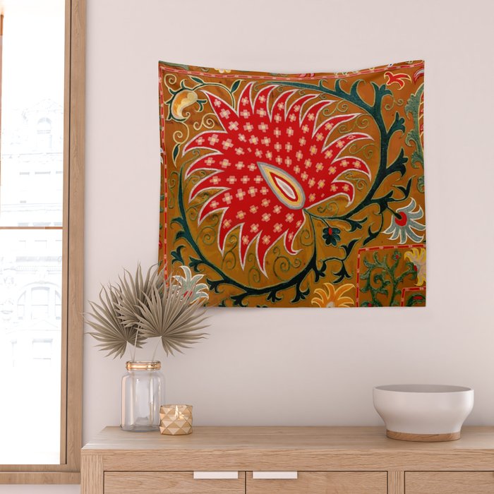 Detail of Shakhrisyabz Suzani Floral Textile Wall Tapestry Gallery Image 2