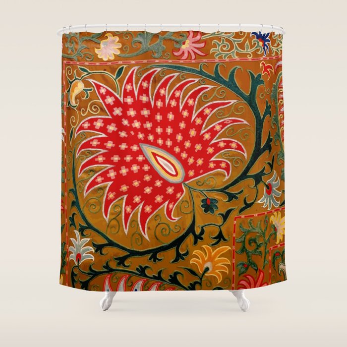 Detail of Shakhrisyabz Suzani Floral Textile Shower Curtain Gallery Image 1