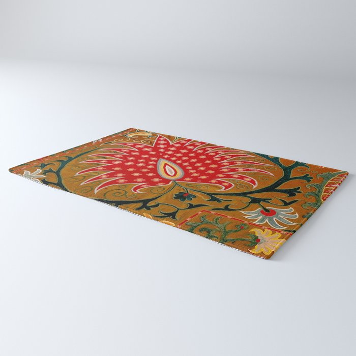 Detail of Shakhrisyabz Suzani Floral Textile Rug Gallery Image 3