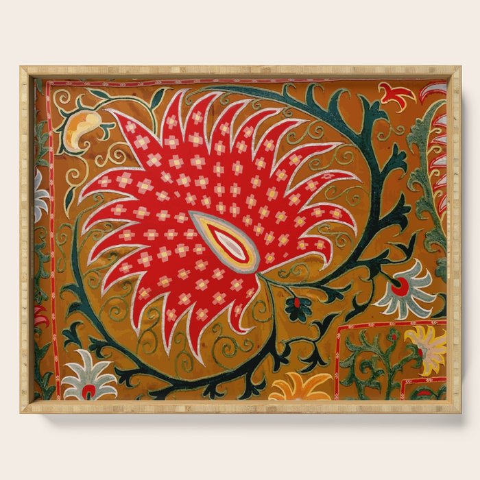 Detail of Shakhrisyabz Suzani Floral Textile Serving Tray Gallery Image 1