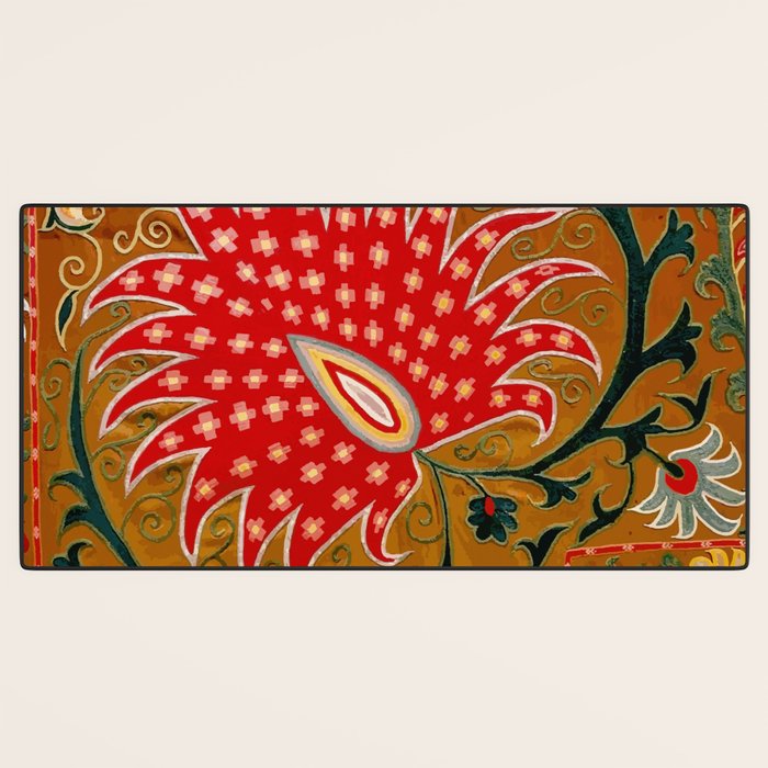 Detail of Shakhrisyabz Suzani Floral Textile Desk Mat Gallery Image 3