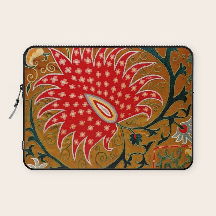 Detail of Shakhrisyabz Suzani Floral Textile Laptop Sleeve Gallery Image 1