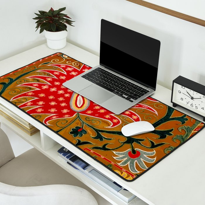 Detail of Shakhrisyabz Suzani Floral Textile Desk Mat Gallery Image 2
