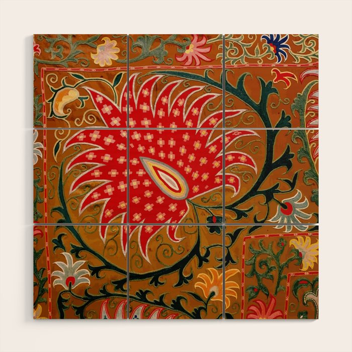Detail of Shakhrisyabz Suzani Floral Textile Wood Wall Art Gallery Image 1