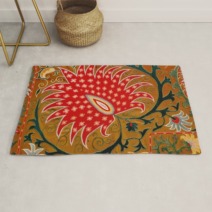 Detail of Shakhrisyabz Suzani Floral Textile Rug Gallery Image 1