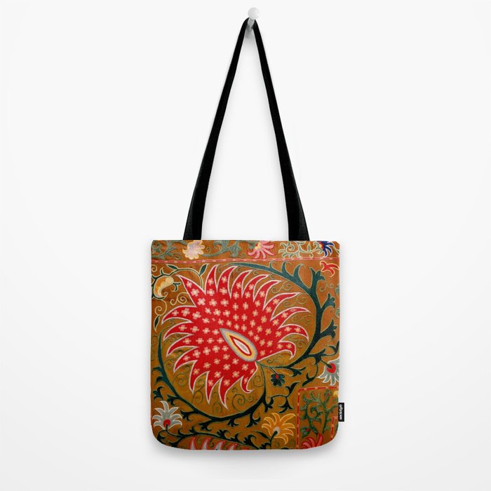 Detail of Shakhrisyabz Suzani Floral Textile Tote Bag Gallery Image 2