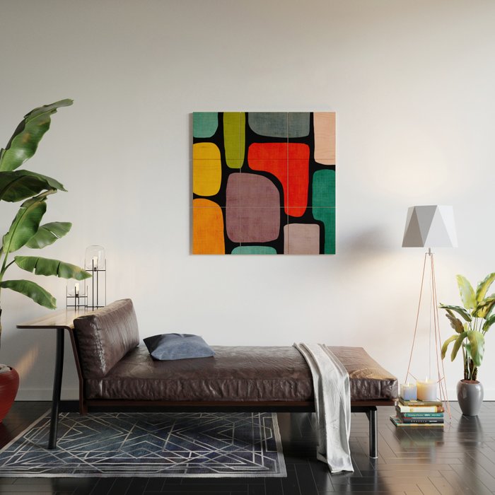 Black & Colorful Shapes Modern I Wood Wall Art Gallery Image 2