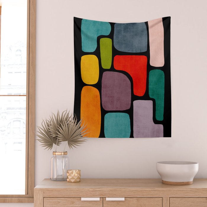 Black & Colorful Shapes Modern I Wall Tapestry Gallery Image 2