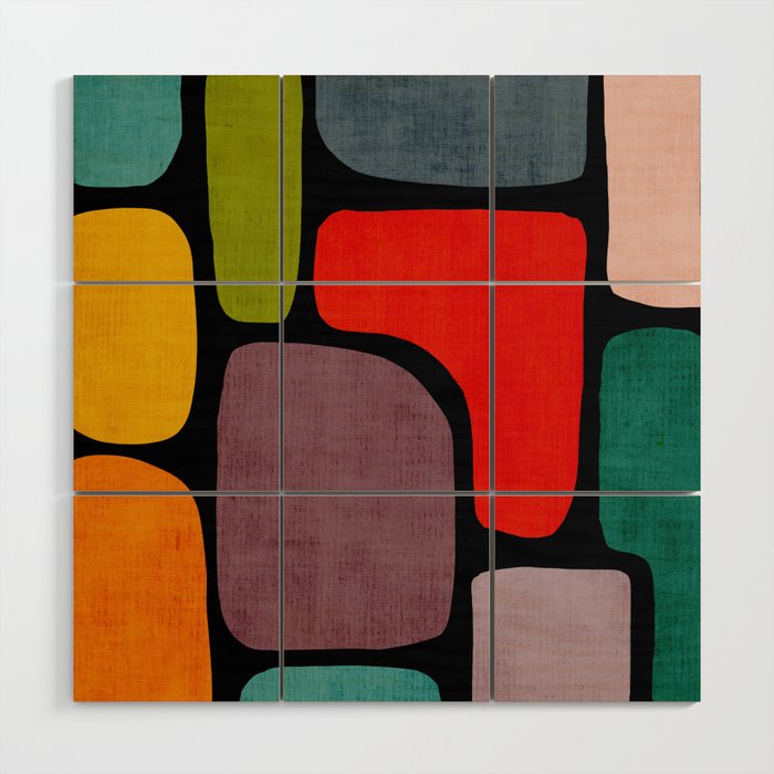 Black & Colorful Shapes Modern I Wood Wall Art Gallery Image 1
