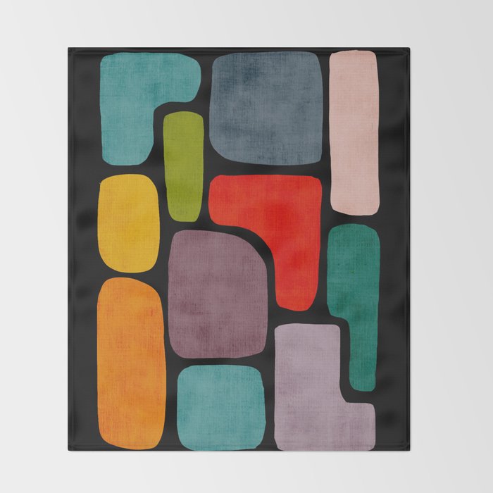 Black & Colorful Shapes Modern I Throw Blanket Gallery Image 2