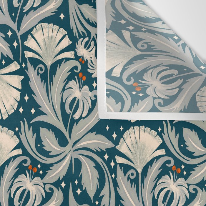 Vintage Botanica Midnight Teal - Heritage Revival Floral Wall Tapestry Gallery Image 3