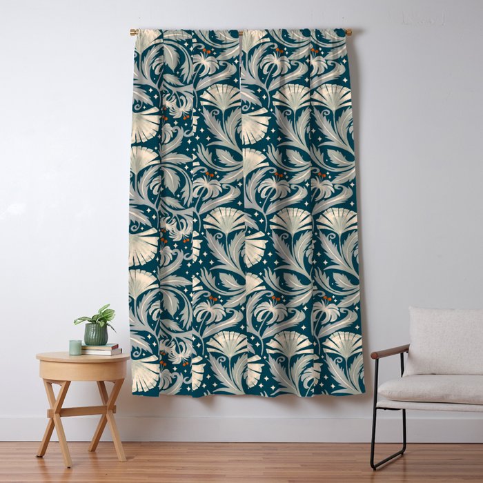 Vintage Botanica Midnight Teal - Heritage Revival Floral Window Curtain Gallery Image 5