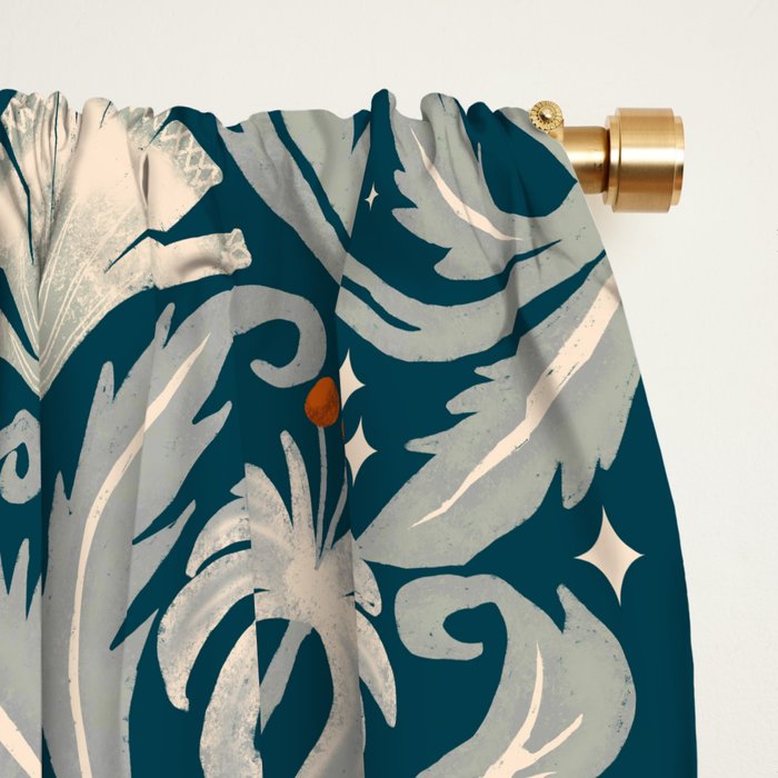 Vintage Botanica Midnight Teal - Heritage Revival Floral Window Curtain Gallery Image 2