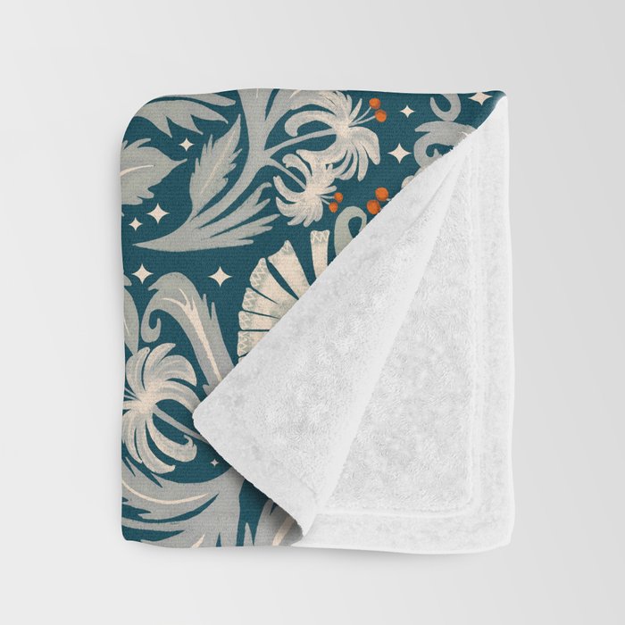 Vintage Botanica Midnight Teal - Heritage Revival Floral Throw Blanket Gallery Image 3