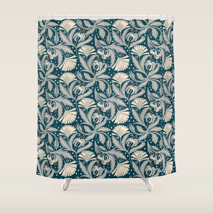 Vintage Botanica Midnight Teal - Heritage Revival Floral Shower Curtain Gallery Image 1