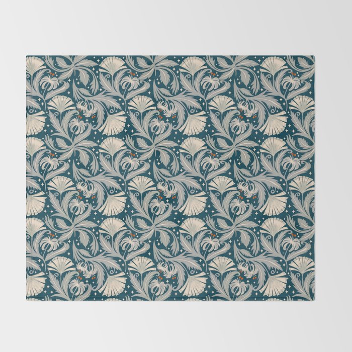 Vintage Botanica Midnight Teal - Heritage Revival Floral Throw Blanket Gallery Image 2