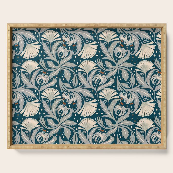 Vintage Botanica Midnight Teal - Heritage Revival Floral Serving Tray Gallery Image 1