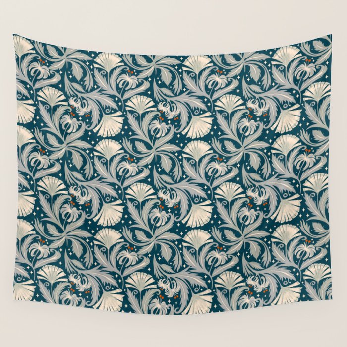 Vintage Botanica Midnight Teal - Heritage Revival Floral Wall Tapestry Gallery Image 4