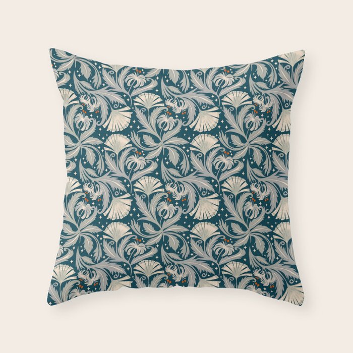 Vintage Botanica Midnight Teal - Heritage Revival Floral Throw Pillow Gallery Image 6