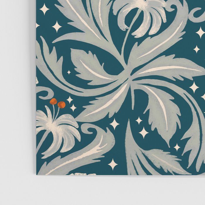 Vintage Botanica Midnight Teal - Heritage Revival Floral Poster Gallery Image 3