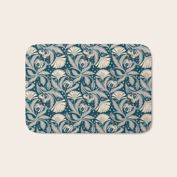 Vintage Botanica Midnight Teal - Heritage Revival Floral Bath Mat Gallery Image 1