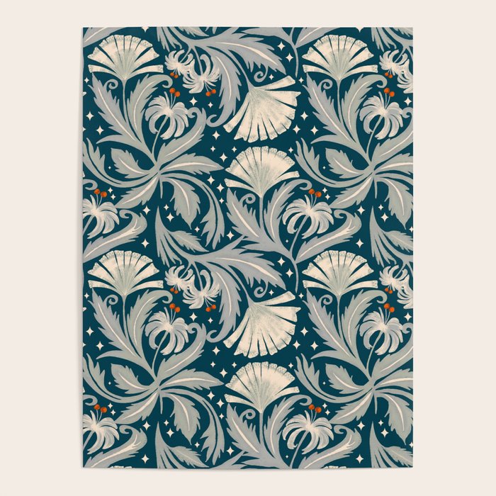 Vintage Botanica Midnight Teal - Heritage Revival Floral Poster Gallery Image 4
