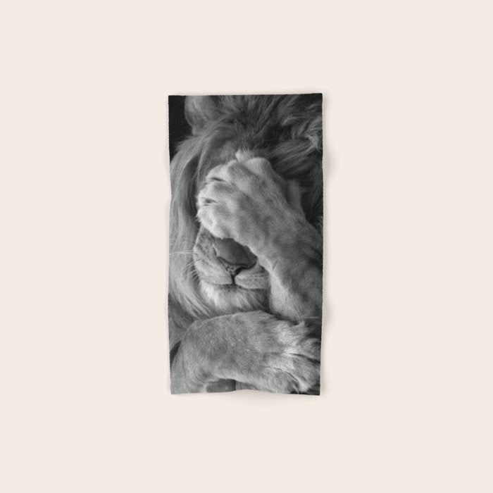 Even Lions Have Bad Days - The Lion Sleeps Tonight black and white photograph  Bath Towel Gallery Image 1