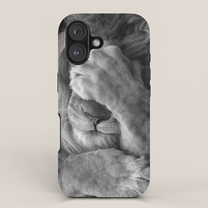 Even Lions Have Bad Days - The Lion Sleeps Tonight black and white photograph  iPhone Case Gallery Image 1