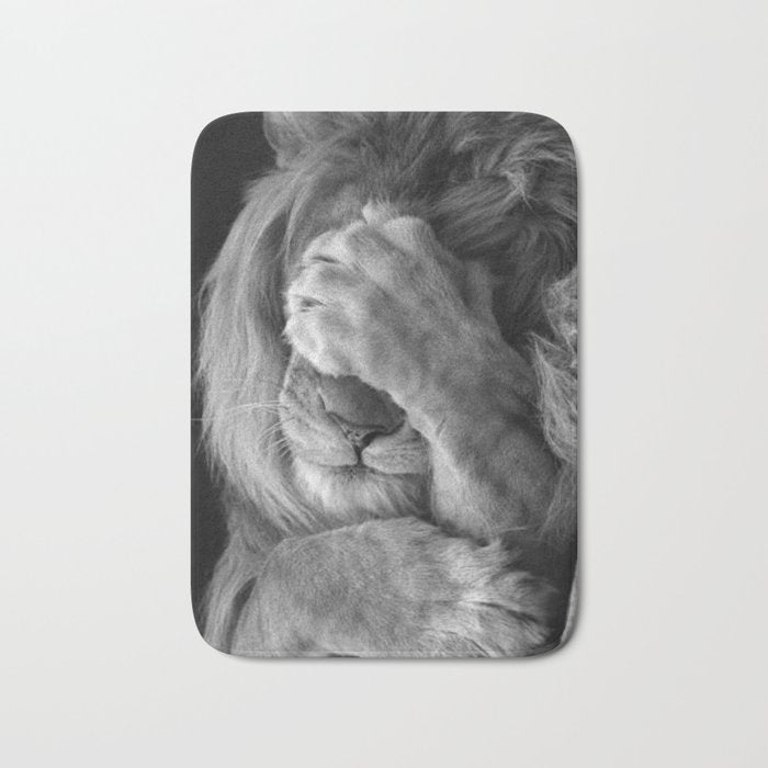 Even Lions Have Bad Days - The Lion Sleeps Tonight black and white photograph  Bath Mat Gallery Image 1