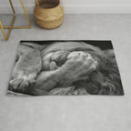 Even Lions Have Bad Days - The Lion Sleeps Tonight black and white photograph  Rug Gallery Image 1