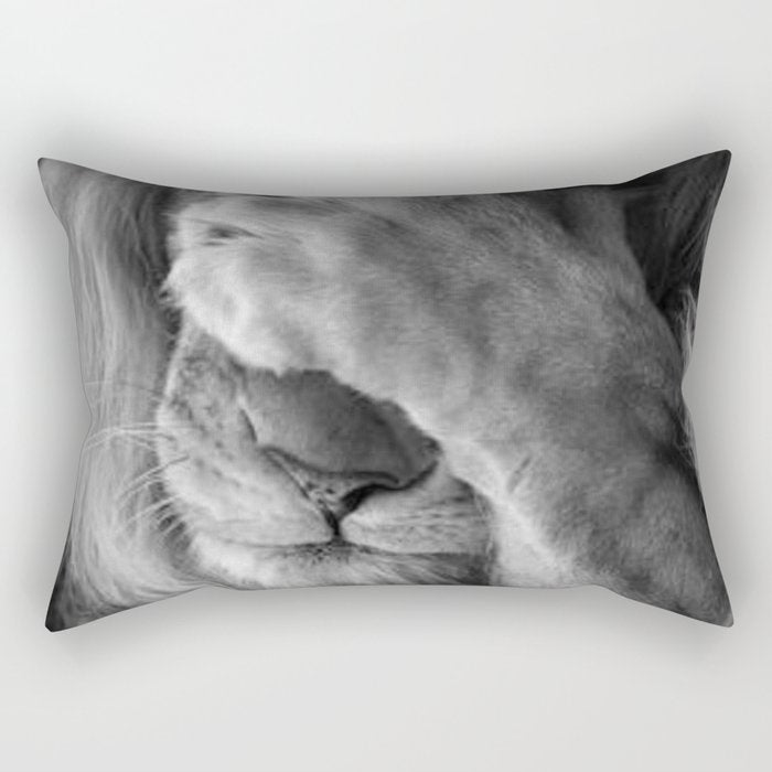 Even Lions Have Bad Days - The Lion Sleeps Tonight black and white photograph  Rectangular Pillow Gallery Image 1