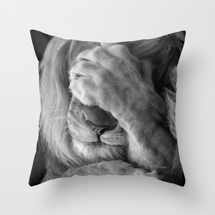 Even Lions Have Bad Days - The Lion Sleeps Tonight black and white photograph  Throw Pillow Gallery Image 6