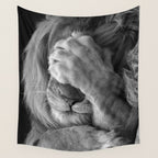 Even Lions Have Bad Days - The Lion Sleeps Tonight black and white photograph  Wall Tapestry Gallery Image 4