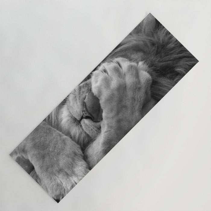 Even Lions Have Bad Days - The Lion Sleeps Tonight black and white photograph  Yoga Mat Gallery Image 1