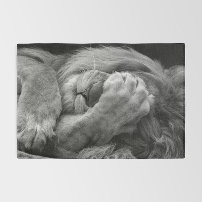 Even Lions Have Bad Days - The Lion Sleeps Tonight black and white photograph  Rug Gallery Image 2